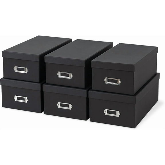 White Storage Boxes - Set of 6 (3 Large, 3 Medium), Keepsake Memory Storage Boxes with Lids, Cardboard Organizers with Label Holders for Photos, Crafts, Collectibles