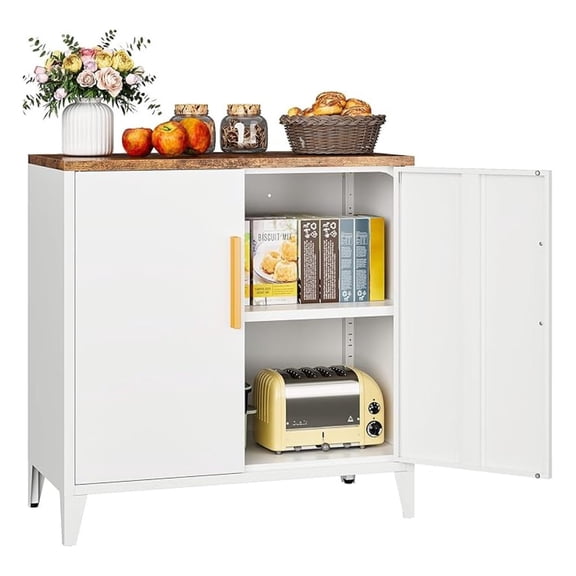 White Storage Cabinet with Doors and Shelves,30 inch Small Pantry Cabinet Sideboard with Leg,Accent Cabinets with Storage,Side Floor Cabinets for Home,Kitchen,Coffee Bar,Dining/Living Room