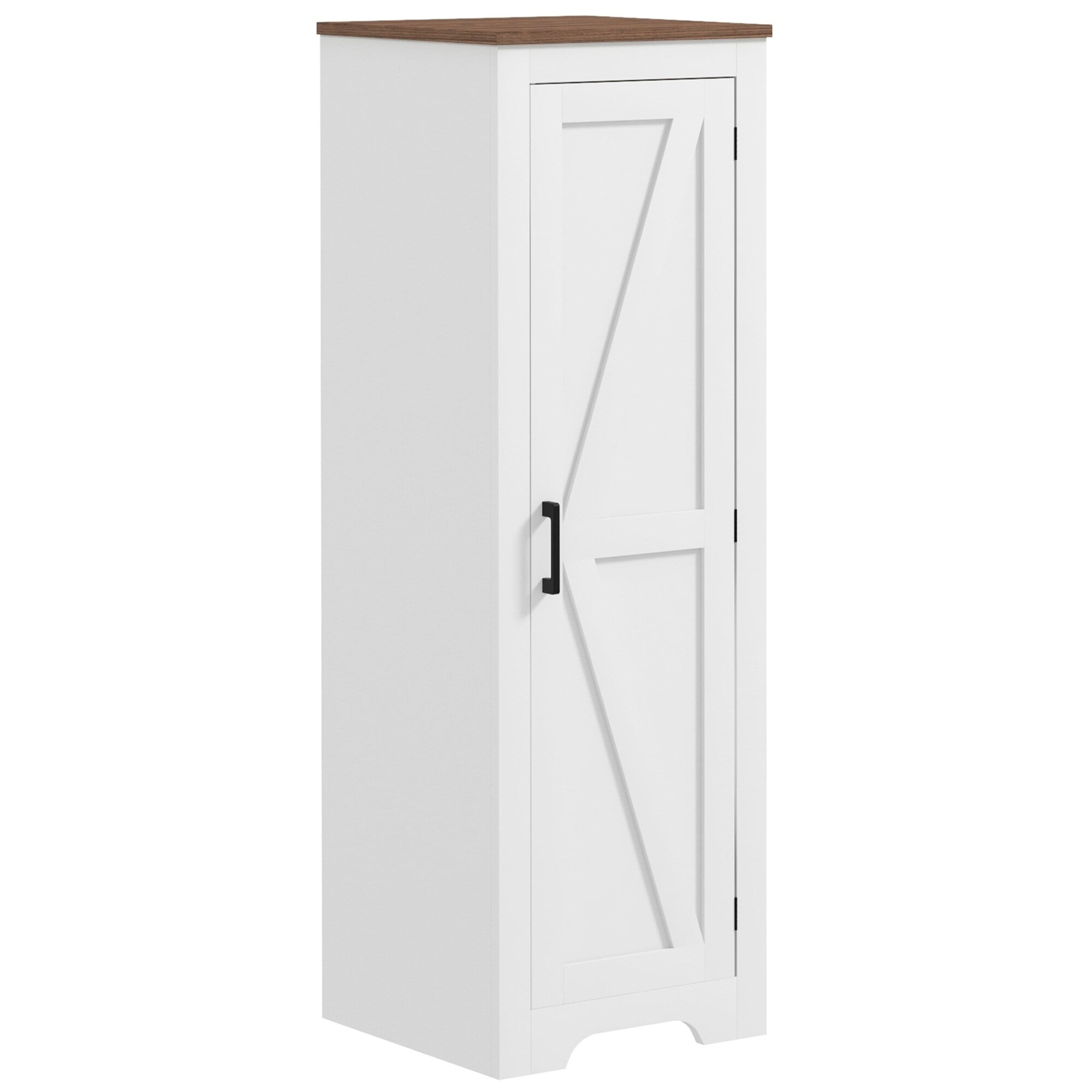 White and Brown Adjustable Shelving Farmhouse Storage Cabinet