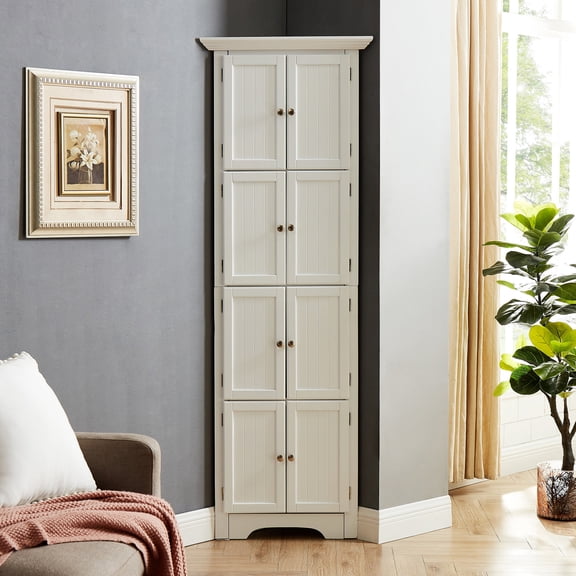 White Storage Cabinet with Flat - Panel Doors | Applicable to Kitchen, Office | Durable Shelves and Stable Frame | Ensures Easy Assembly