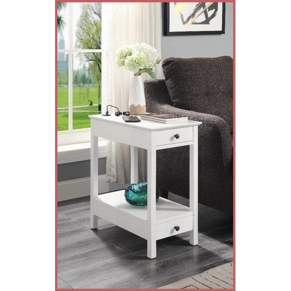 White Wooden Coffee Table with USB Power Dock & Storage Compartments, Space-Saving for Living Room