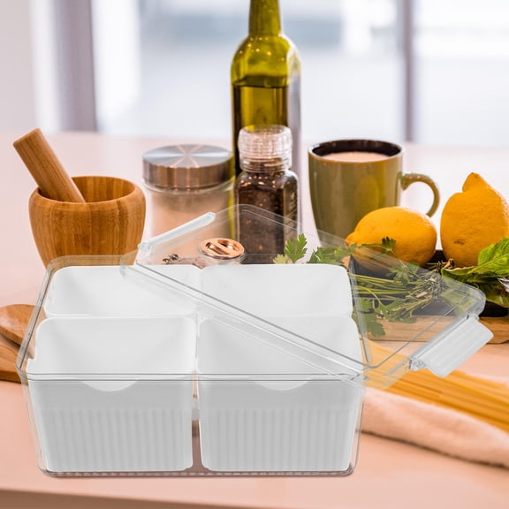 White Storage Container for Fridge Made from PP and Pet for Kitchen Condiments and Spice Organization
