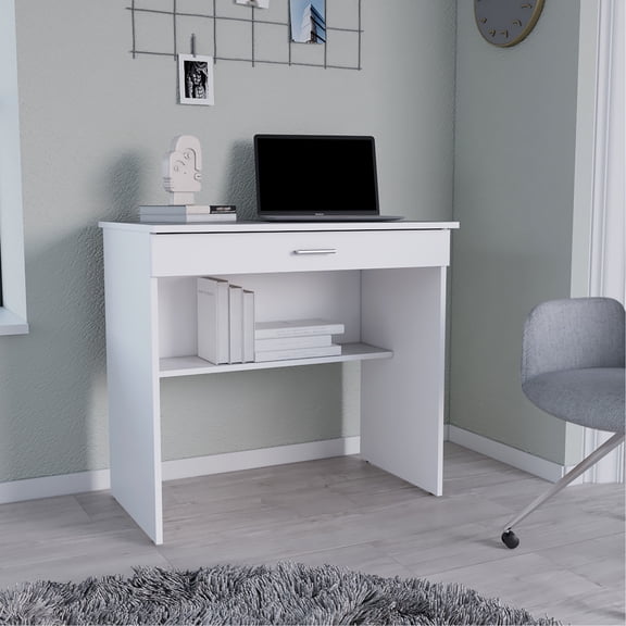 White Storage Desk - Provides 31.5"w X 19.6"d Ample Worktop, Convenient Drawer & Extra Shelf Excellent For Home Office, Dorm, Creative Area Produced Comes With Expansive Work Surface, Handy Fit