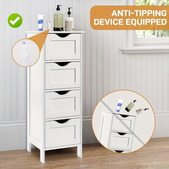 White - Storage Drawer Unit - Concise 4 Drawers Storage Cabinet - Space-Saving for Daily Organization