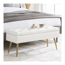 White Storage Ottoman for Bedroom, 40” End of Bed Bench with Faux Leather Upholstery & Hidden Storage, Living Room Footrest, Modern Tufted Design