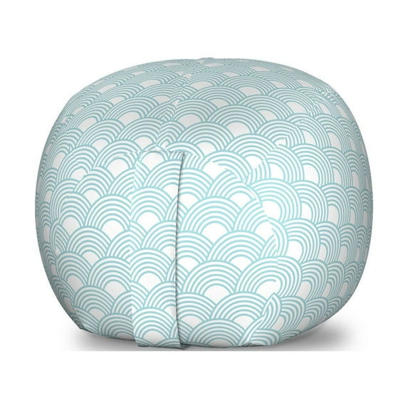 White Storage Toy Bag Chair, Big and Nested Circles Lapping over Conceptual Ocean Waves Sea Inspired Design, Stuffed Animal Organizer Washable Bag, Small Size, Pale Blue White, by Ambesonne