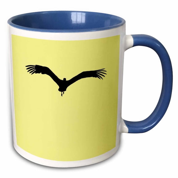 3drose, White Stork Bird in Flight Vector Black Silhouette, 11oz Two-tone Blue Mug