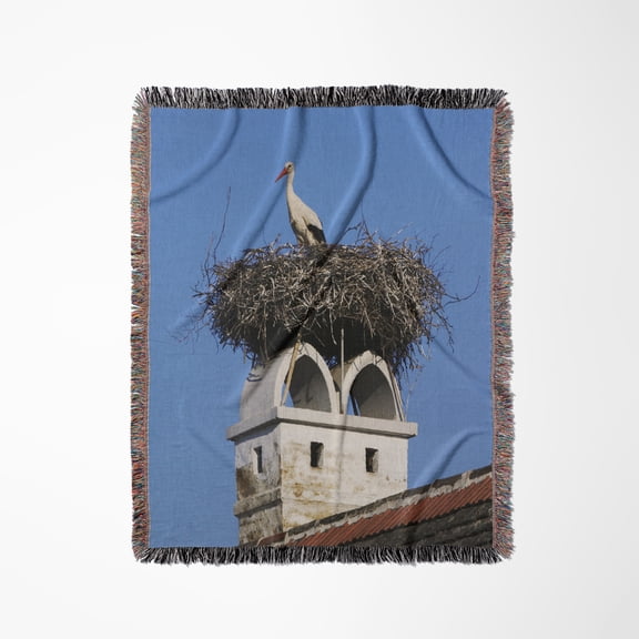 White Stork Bird, Lake Neusiedl Np, Austria - Na02 Rnu0828 - Rolf Nussbaumer, Woven Blanket