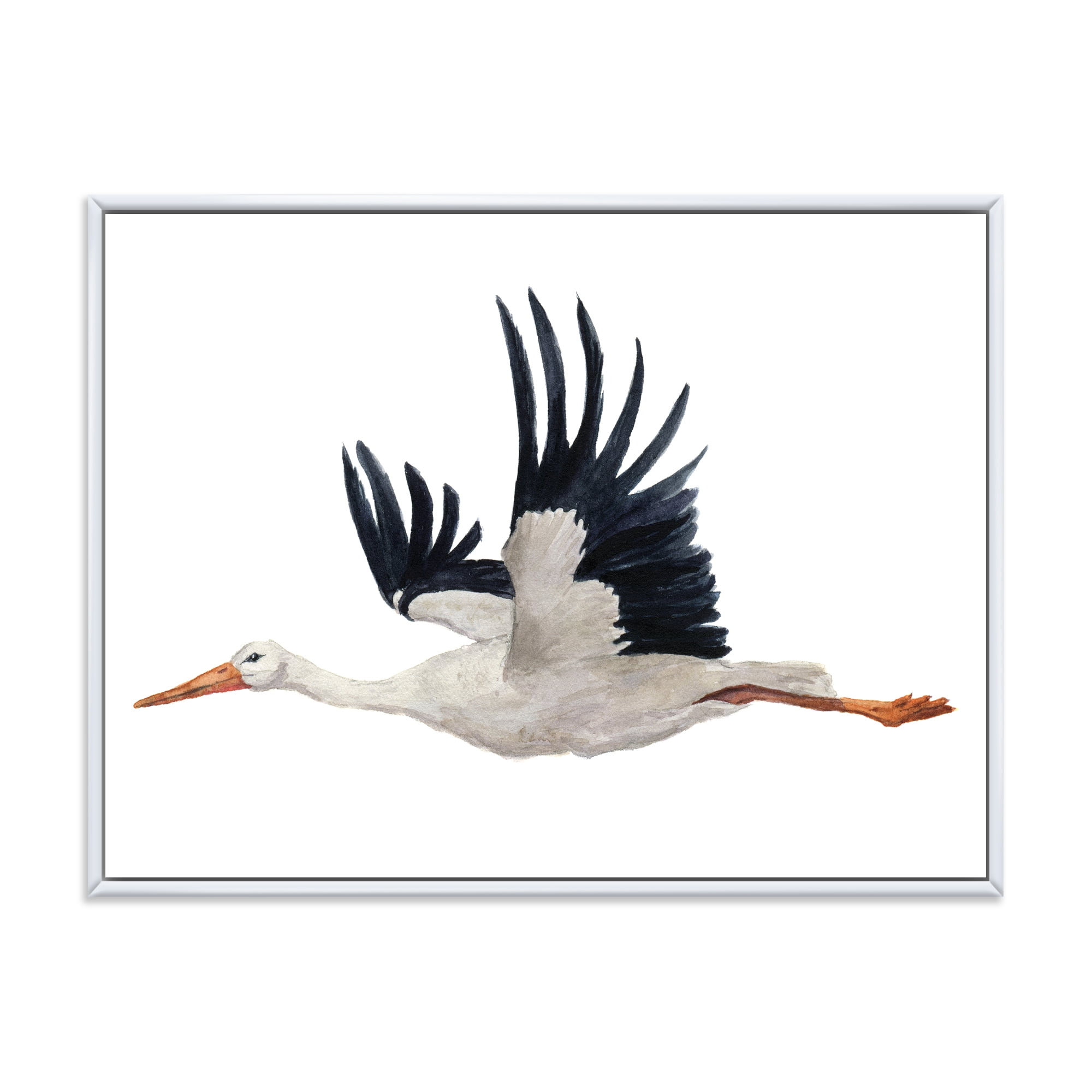 White Stork Ciconia Flying Bird 32 in x 24 in Framed Painting Canvas Art Print, by Designart