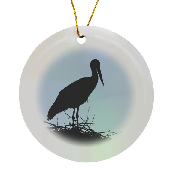 3drose, White Stork on Nest in the Hungarian Puszta, Hungary, Circle Porcelain Ornament