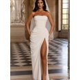 thumbnail image 1 of White Strapless Maxi Dress With High Slit And Ruched Bodice, 1 of 3