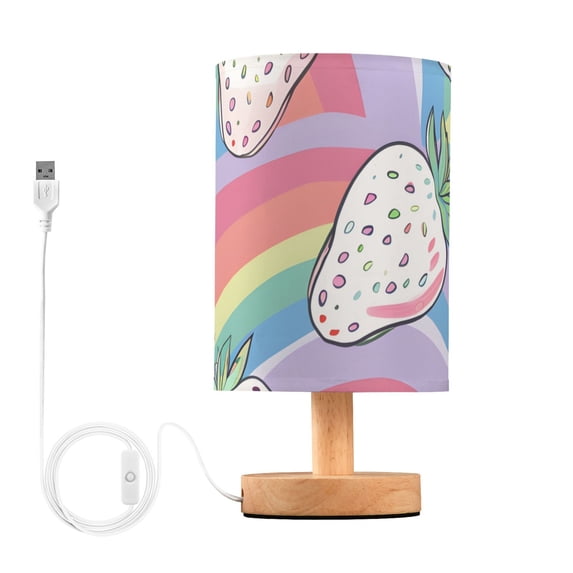 White Strawberries Cartoon Rainbow Table Lamp with USB Port LED Warm Light Lamp Night Light Home Decor