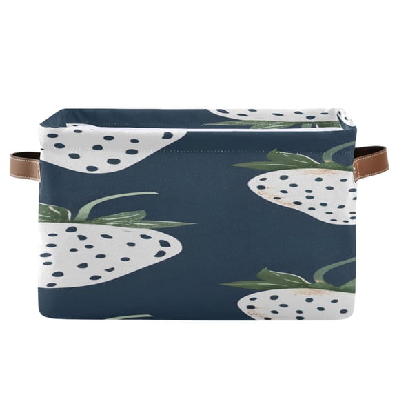 White Strawberries Hand Drawn Square Storage Bins with Handles Collapsible Containing Box 1 Pack