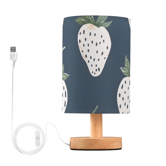 White Strawberries Hand Drawn Table Lamp with USB Port LED Warm Light Lamp Night Light Home Decor