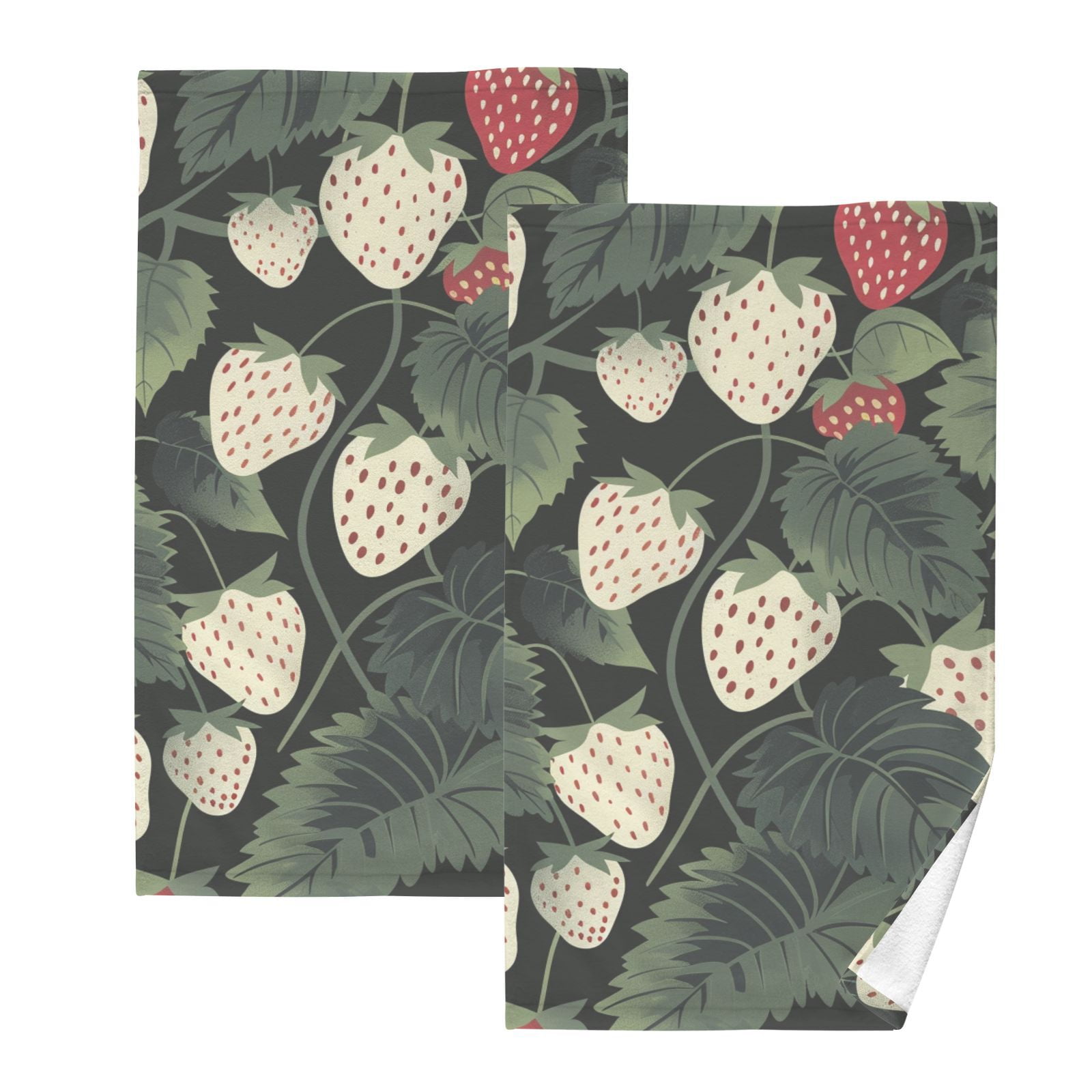 White Strawberries Hand Towels Cotton Bath Towels Large Face Towels Absorbent for Bathroom 2 Packs