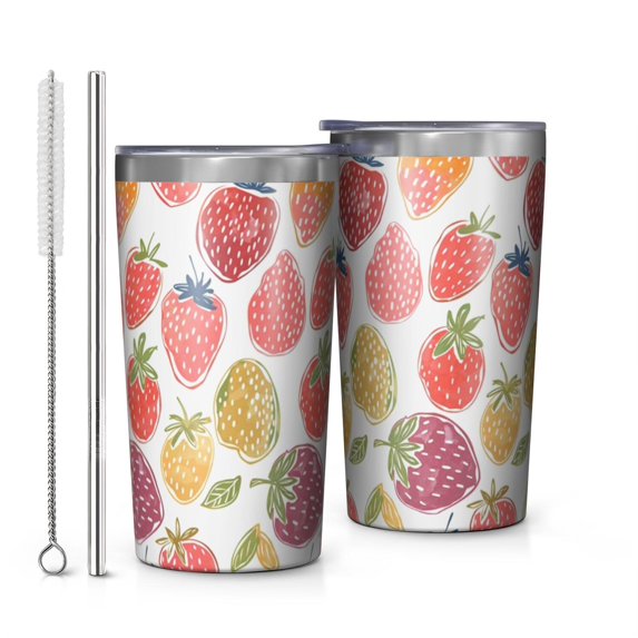 White Strawberry Plants Fruit 10oz Tumblers Stainless Steel Tumbler with Lid and Straw,Vacuum Insulated Double Wall Travel Tumbler Cups with Cleaning Brush for Coffee, Tea