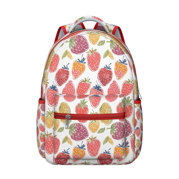 White Strawberry Plants Fruit Backpack for School,Cute School Bag,Schoolbag with Adjustable Shoulder Straps & Padded Back,15.3"x11"x7.1".