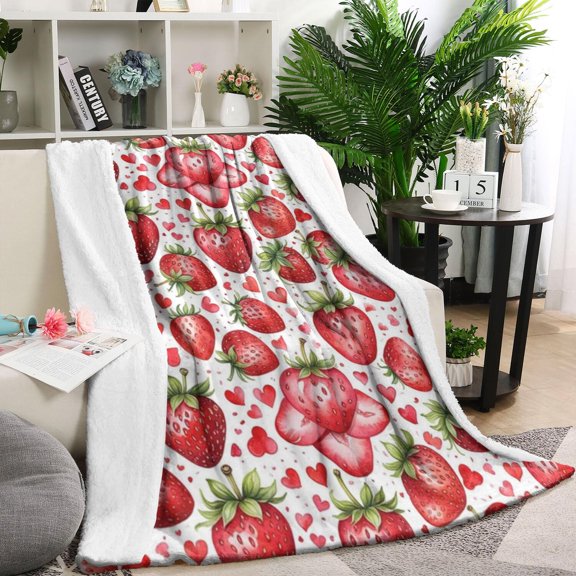 White Strawberry Plants Fruit Blanket,Comfortable Soft Flannel Throw Blanket,All Season,Warm Lightweight Blankets for Sofa Bed Couch Living Room Chair,60"x80"(150x200cm)