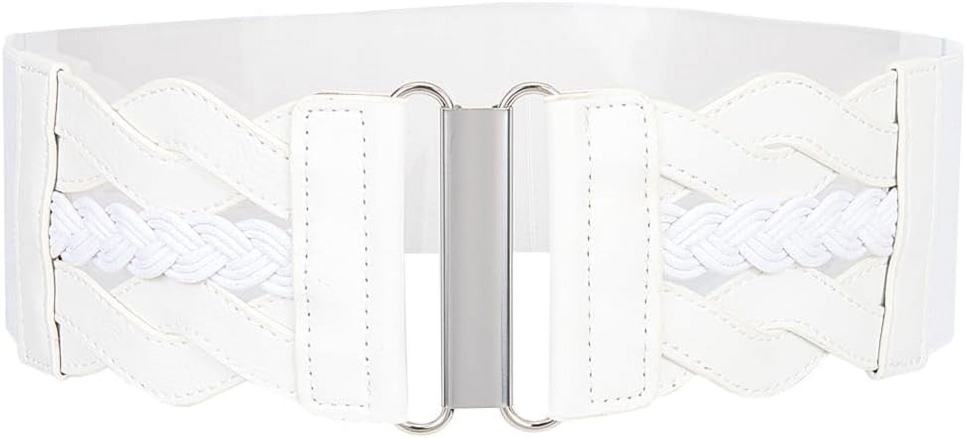 White Stretchy Belt for Women PU Leather Wide Elastic Waist  display picture 2