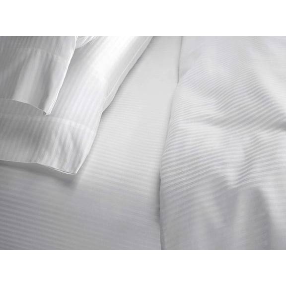 White Stripe Fitted Sheet - Soft 300 Thread Count Cotton Fitted Sheet with Extra-Deep Pockets - White with Stripe - King (78" x 80" x 16")