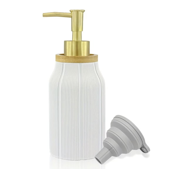 White Striped 16oz Hand Soap Dispenser Durable Resin Pump for Kitchen Bathroom