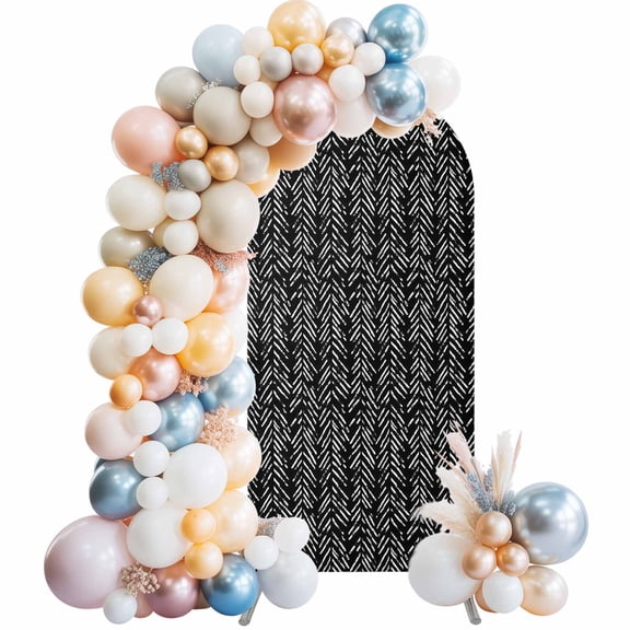 White Striped Arch Backdrop Cover 5 FT Black Background Modern Retro Geometric Stretchy Elastic Arch Stand Covers Spandex Arched Background Birthday Wedding Party Decoration (No Stand)