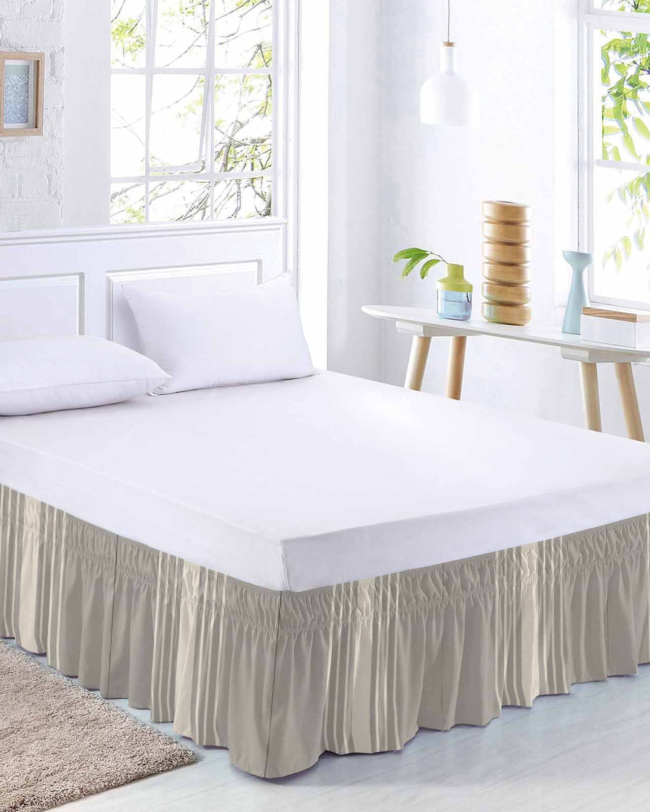 White Striped Bed Skirt King Size 18 Inch Drop, Simple Brown Linen ...