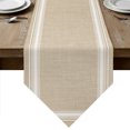 thumbnail image 1 of White Striped Grid Table Runner Linen Burlap Table Runner 72 Inches Long Modern Simple Vertical Stripes Beige Dresser Scarves for Kitchen Island Coffee Dining Room Party Wedding Holiday Decor 14"x72", 1 of 8