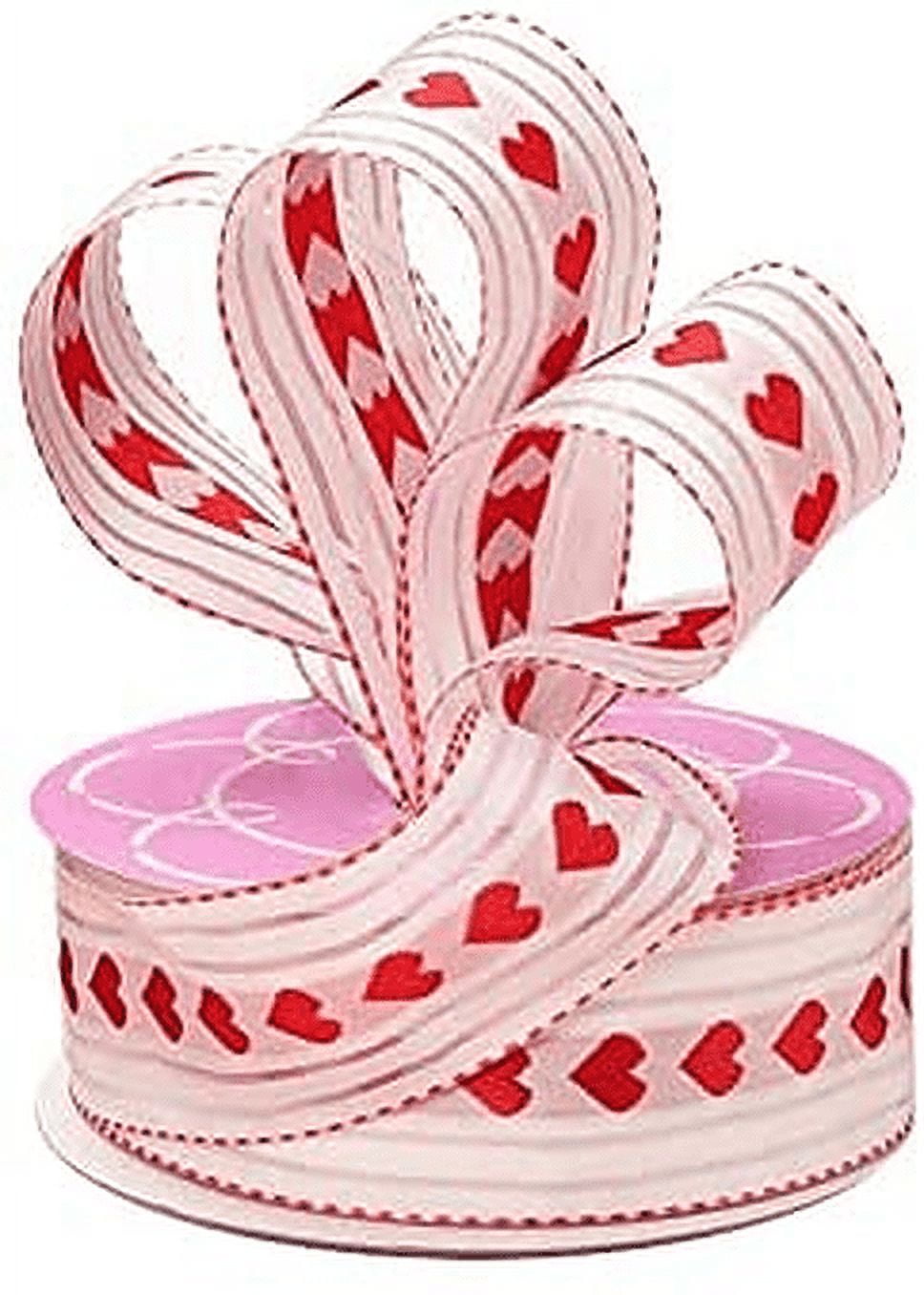 White Striped Hearts Valentine Ribbon – 1 1/2” x 25 Yards, Wired Edge, Red  Hearts, Christmas, Wreath, Wedding, Gift Basket, Gift Wrap, Bows