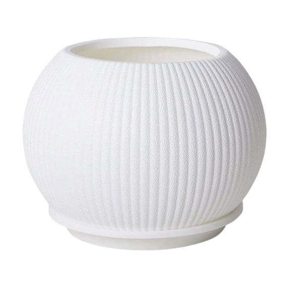 White Striped Plastic Flower Pot 16x21.5cm Imitation Ceramic Planter Home Decor