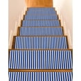 thumbnail image 1 of White Striped Stair Treads Non Slip for Steps Simple Blue Stripes Vintage Linen 4 Pcs Reusable Adhesive Stair Runner Mats for Dogs Elders Carpet Treads Rugs for Staircase 8x30 In, 1 of 7