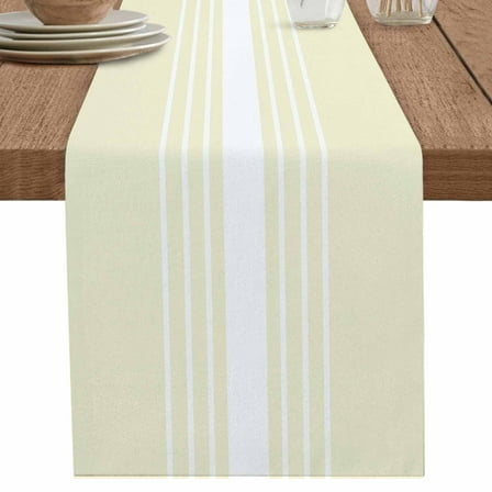 White Striped on Yellow Table Runner-70 Inch Long Modern Gradient Geometric Table Runners Linen Burlap Tablerunner for Kitchen Dining Room Holiday Party