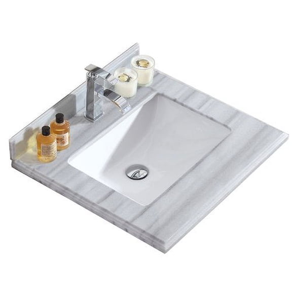 Forever 24" Single Hole White Stripes Marble Countertop with Rectangular Ceramic Sink