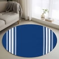 thumbnail image 1 of White Stripes Round Rugs for Living Room 3ft Geometric Blue Background Non Slip Circle Rug Washable Low-Profile Indoor Carpet for Bedroom, Dining Room, Bathroom, 1 of 9