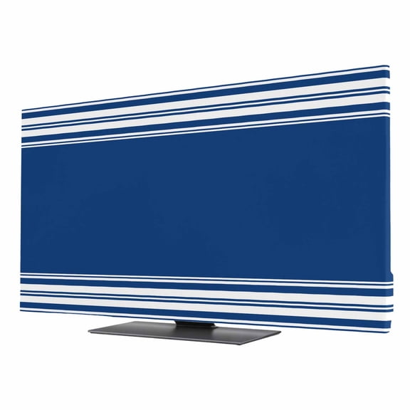 White Stripes TV Dust Cover 24 Inch, Geometric Blue Background Computer Monitor Cover Dustproof Stretchable Indoor TV Screen Protector for LED LCD Universal Monitors