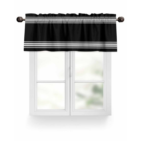 White Stripes Valances for Windows Geometric Black Background Valance Rod Pocket Light Filtering Short Window Treatments Curtains for Kitchen Bathroom Living Room Bedroom, 1 Panel, 60 x 18 Inch