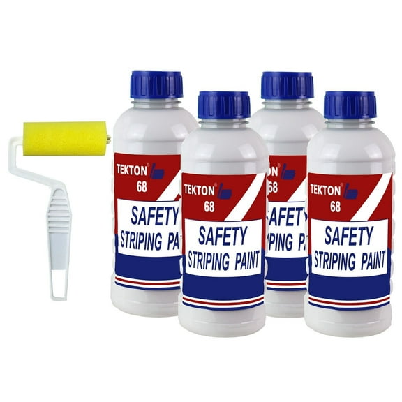 White Striping Paint; Parking Lot Line Paint; Traffic Highway Road Safe Marking (4 Quarts with Roller)