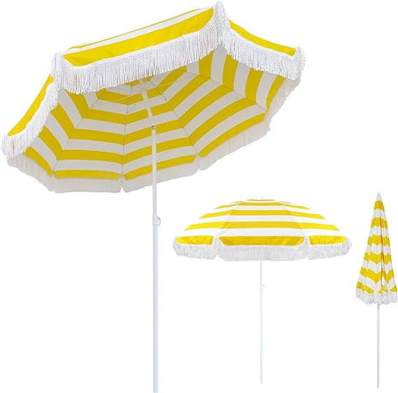 White Stripped Hexagon Patio Umbrella