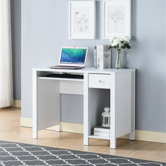 White Student Desk For Home Office 39"w, Compact Laptop Writing Talent 39"w Compact, With Function