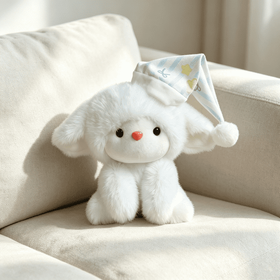 White Stuffed Bunny Plush Toys with Blue Starry Sleeping Cap, Soft Rabbit Stuffed Animal for Newborns