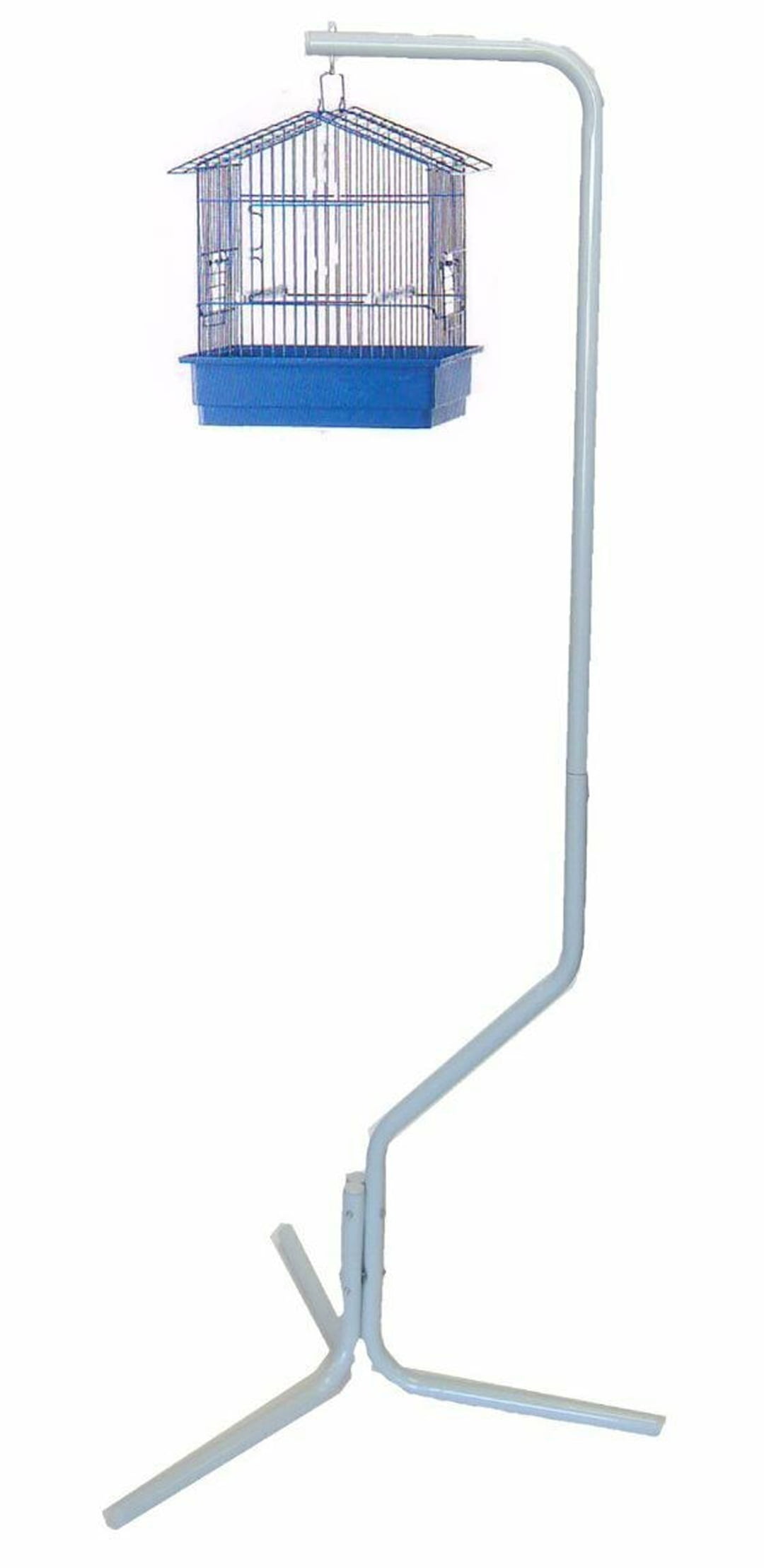 White Sturdy Tubular Steel Hanging Bird Cage 3 Leg Support Base Stand With Metal Hook
