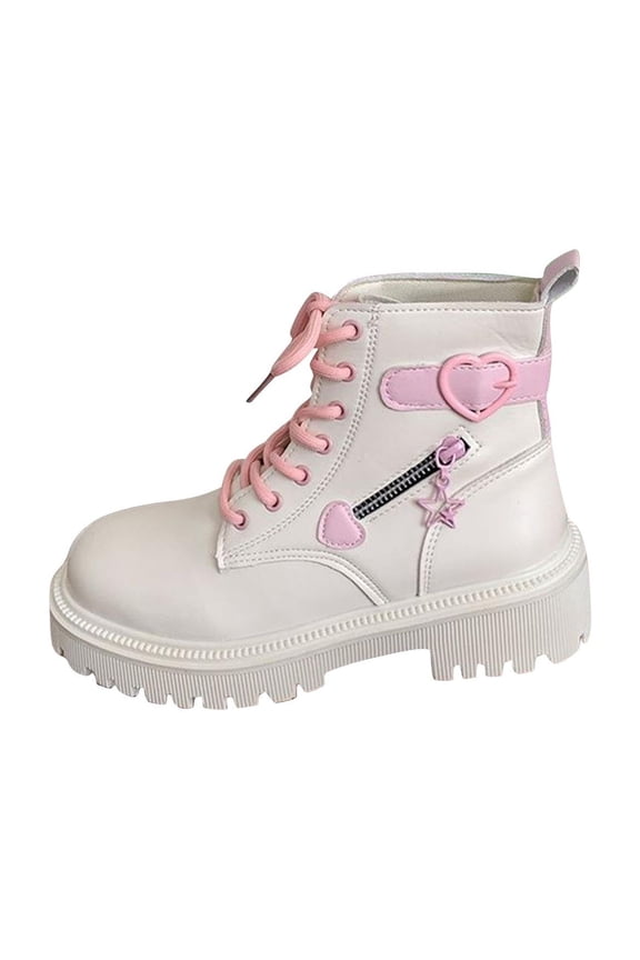 White Stylish Boots With Heart Accents And Platform Base For A Functional And Chic Look