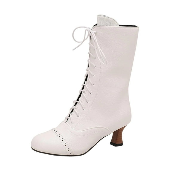 White Stylish Round Toe Ankle Boots With Zipper Closure And Elevated Heel, Blending Practicality And Style