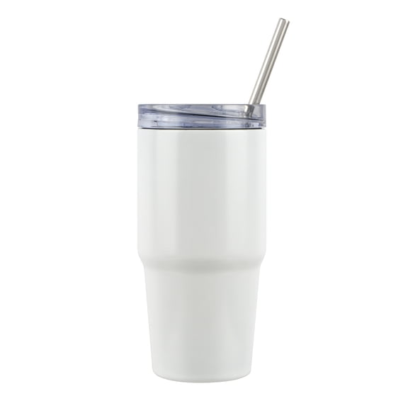 White Sublimation Travel Tumbler by Make Market  24oz Stainless Steel Drinkware with Lid & Reusable Metal Straw - Designed for Custom Heat Transfer - Hand Wash Only - 16 Pack