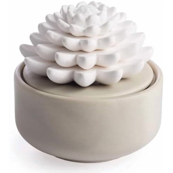 White Succulent, Porcelain Passive Essential Oil Diffuser (with 15ml Peppermint Essential Oil) – Non-Electric, Battery-Free, Improves Sleep, and Relieves Stress