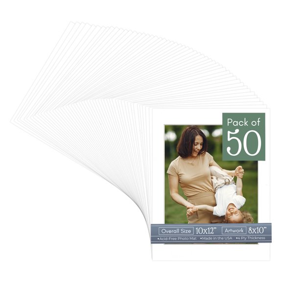 White Suede Picture Frame Mat for 10x12 Frames - Fits 8x10 Photos - 50 Mats