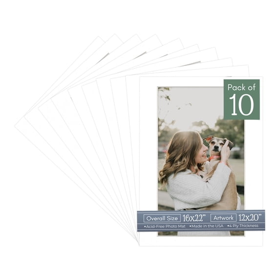 White Suede Picture Frame Mat for 16x22 Frames - Fits 12x20 Photos - 10 Mats