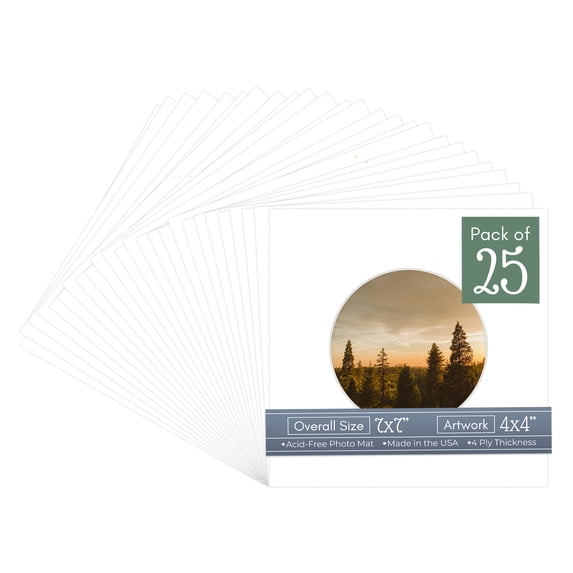 White Suede Picture Frame Mat for 7x7 Frames - Circle Opening for 4x4 Photos - 25 Mats