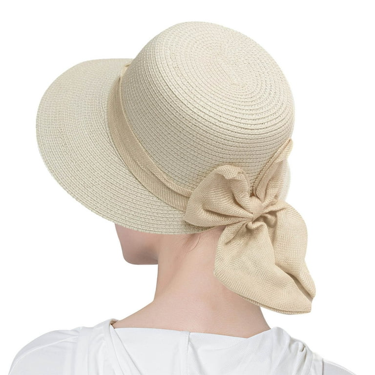 White Summer Hats For Women Wide Bongrace Straw Beach Hat Little Girl Sun  Cap Foldable Ladies