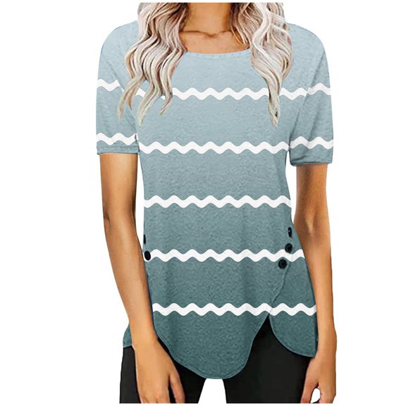 White Summer Tops for Women Dressy Tshirts Shirts Graphic Funny Short Sleeve Button Up Shirts for Women Pattern